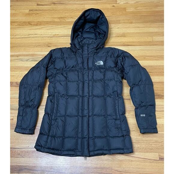 The North Face 600 Puffer Jacket Women's S Black Goose Fill Hooded Full Zip Up